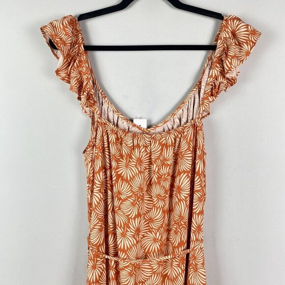 Loft Leafed Flutter Strap Pocket Midi Dress Large Orange Tie Waist Side Slit - Picture 5 of 12
